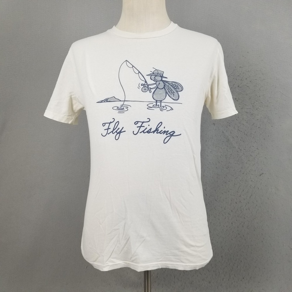 Tommy Bahama Shirt Mens Small White Fly Fishing Graphic Tee Cotton Crewneck